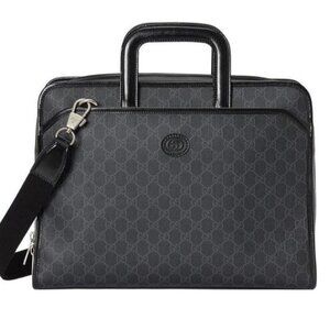 Authentic Gucci GG Supreme Briefcase Monogram Medium Messenger Bag Black Mens